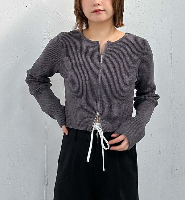 archives「ラメモールＷｚｉｐリブニット」|カーディガン|CHARCOAL GRAY
