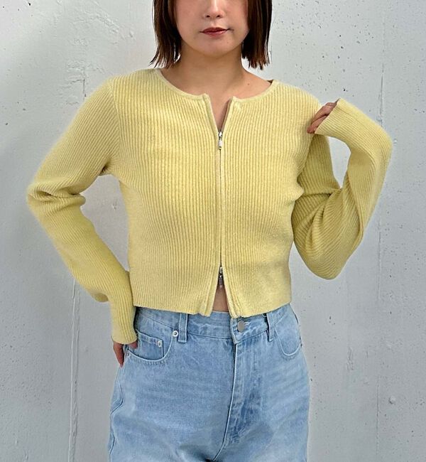 archives「ラメモールＷｚｉｐリブニット」|カーディガン|YELLOW