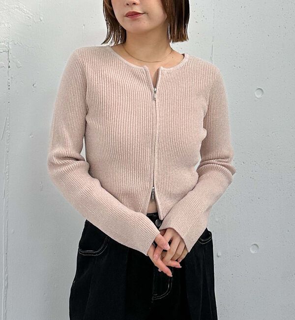 archives「ラメモールＷｚｉｐリブニット」|カーディガン|PINK
