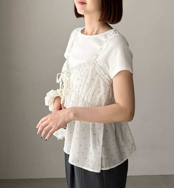 archives「シュシュ付花柄キャミ&times;リブＴＯＰＳＳＥＴ」|カーディガン|