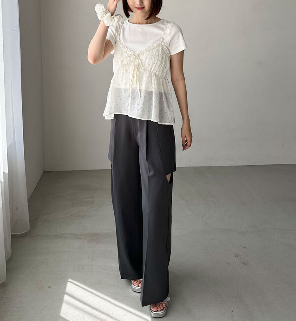 archives「シュシュ付花柄キャミ&times;リブＴＯＰＳＳＥＴ」|カーディガン|