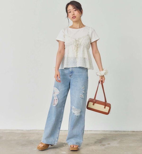 archives「シュシュ付花柄キャミ&times;リブＴＯＰＳＳＥＴ」|カーディガン|