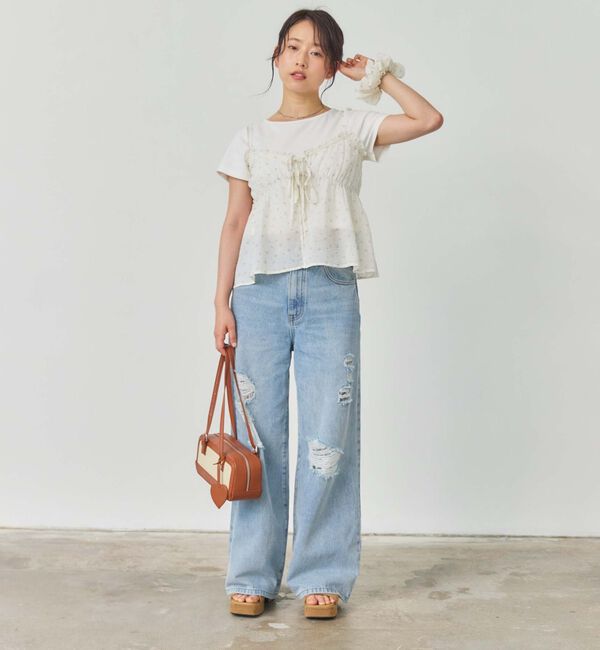 archives「シュシュ付花柄キャミ&times;リブＴＯＰＳＳＥＴ」|カーディガン|