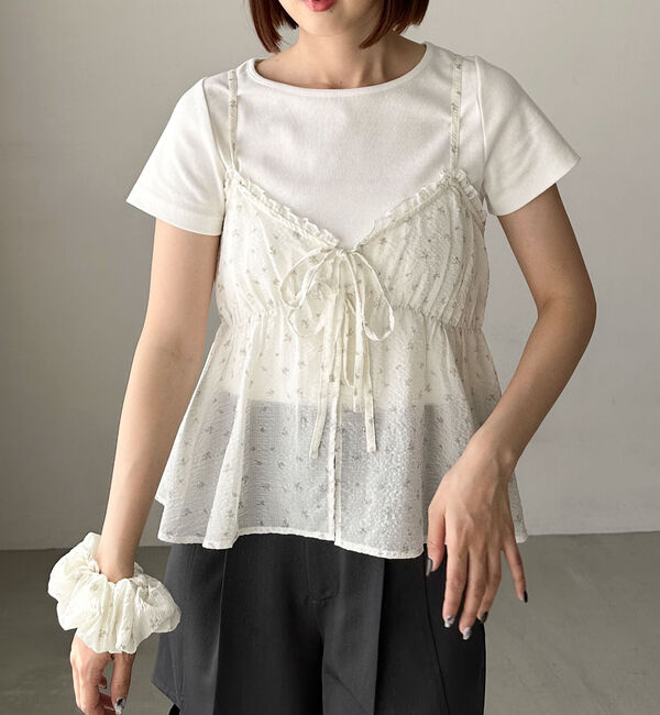 archives「シュシュ付花柄キャミ&times;リブＴＯＰＳＳＥＴ」|カーディガン|