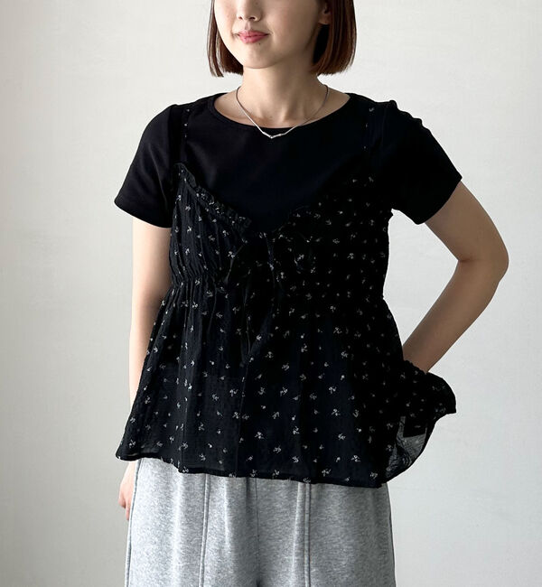 archives「シュシュ付花柄キャミ&times;リブＴＯＰＳＳＥＴ」|カーディガン|