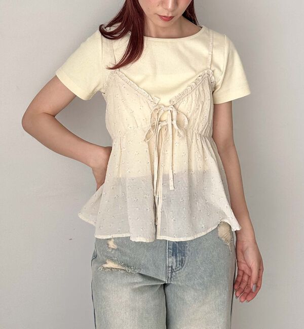 archives「シュシュ付花柄キャミ&times;リブＴＯＰＳＳＥＴ」|カーディガン|BEIGE