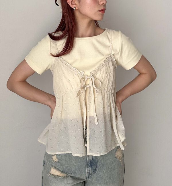 archives「シュシュ付花柄キャミ&times;リブＴＯＰＳＳＥＴ」|カーディガン|