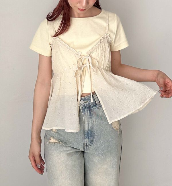 archives「シュシュ付花柄キャミ&times;リブＴＯＰＳＳＥＴ」|カーディガン|