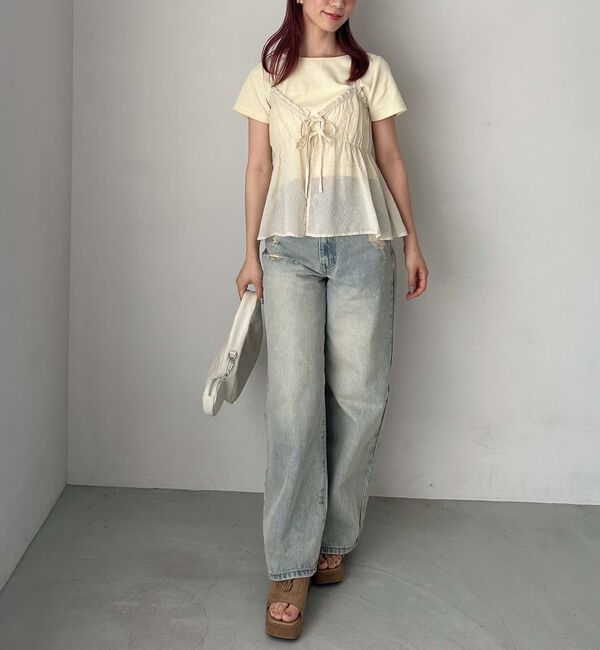 archives「シュシュ付花柄キャミ&times;リブＴＯＰＳＳＥＴ」|カーディガン|