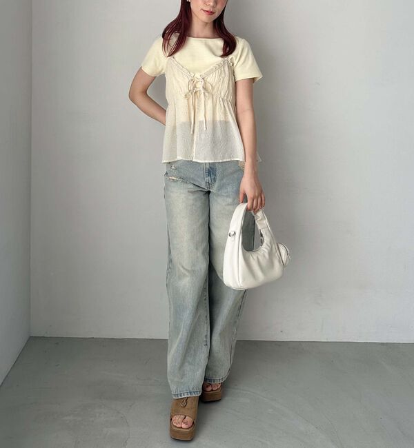 archives「シュシュ付花柄キャミ&times;リブＴＯＰＳＳＥＴ」|カーディガン|