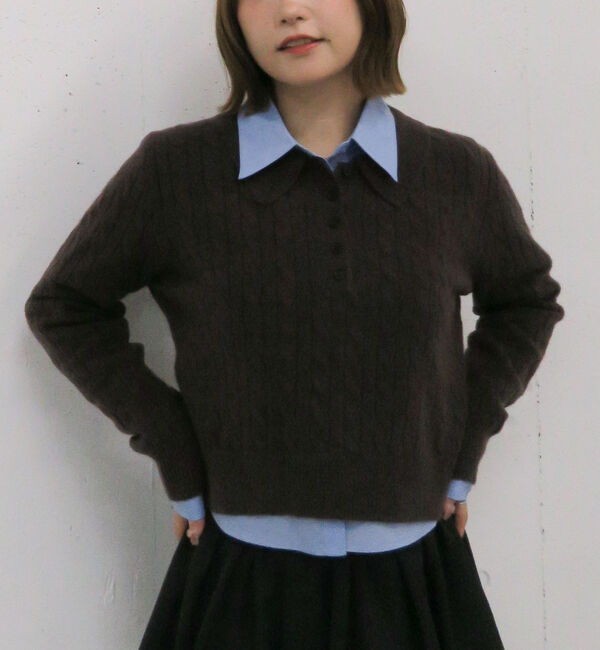 archives「ケーブルポロニット&times;シャツセット」|カーディガン|BROWN