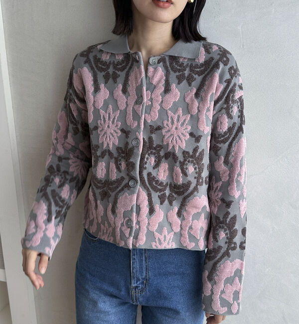 Doux archives「ボタニカルジャガードニット」|カーディガン|GRAY
