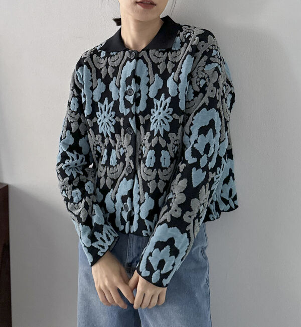 Doux archives「ボタニカルジャガードニット」|カーディガン|BLACK