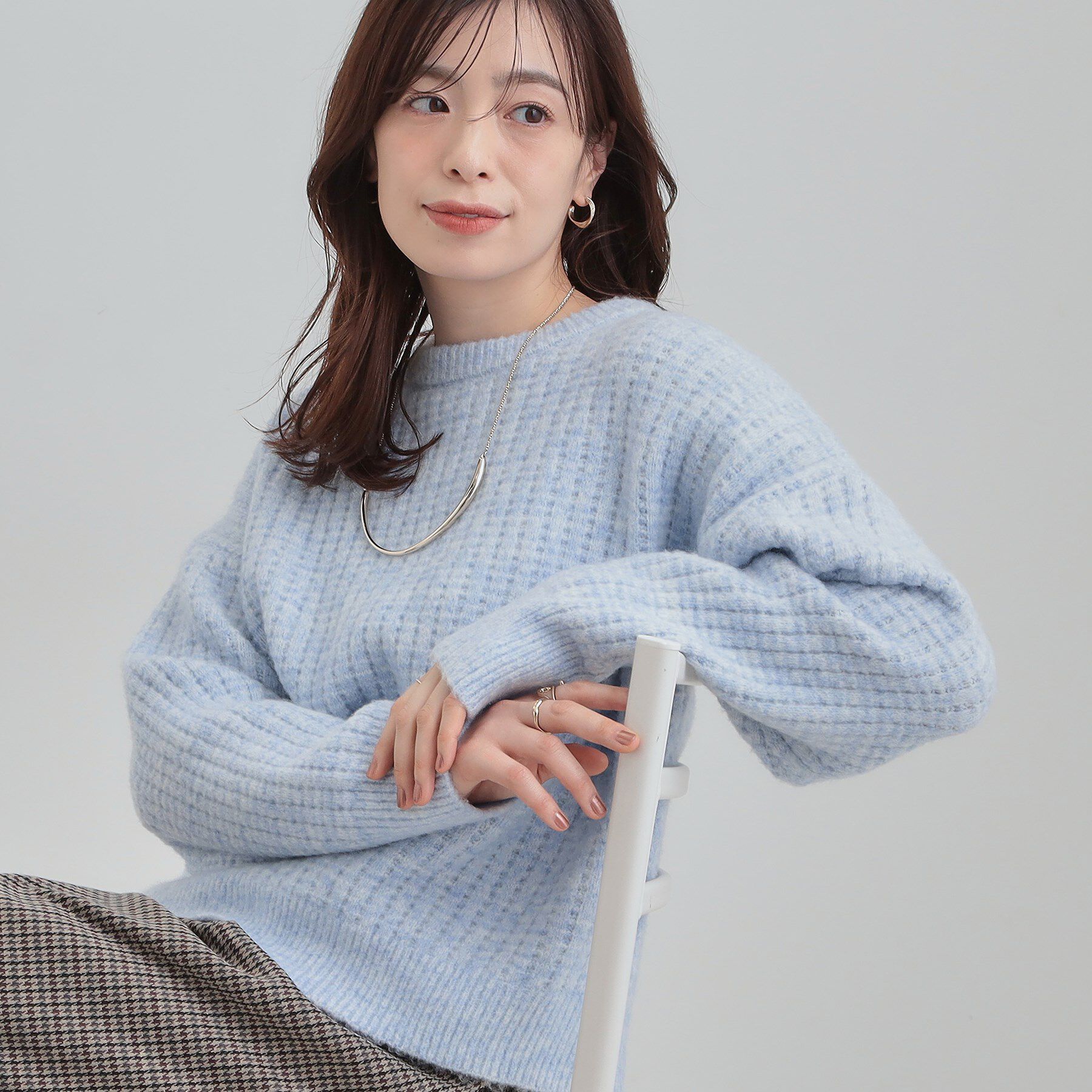 SHOO･LA･RUE「ミックスワッフルニット」|ニット・セーター|ブルー(091)
