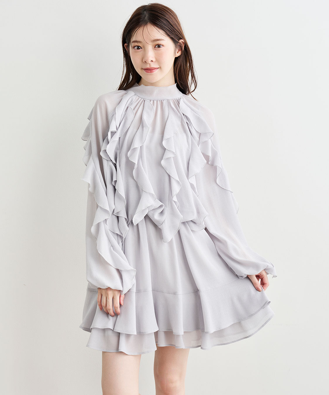 COCO DEAL フリルミニワンピース ライトブルー 岡崎紗絵さんコラボ】カスケードボウタイフリルミニワンピース（COCO