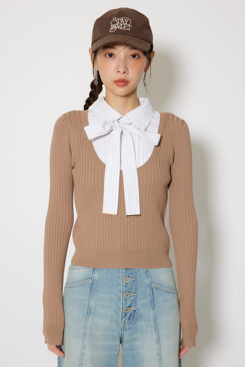 rienda「シャツドッキングロングスリーブニットトップス」|ニット・セーター|