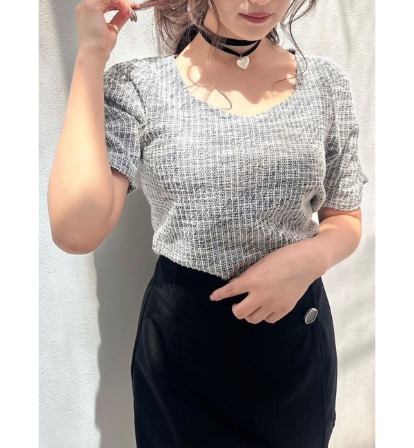 RESEXXY「カットツイードトップス」|Tシャツ・カットソー|ブラック