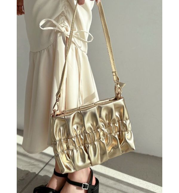 RESEXXY「メタリックギャザーバッグ」|ハンドバッグ|ゴールド