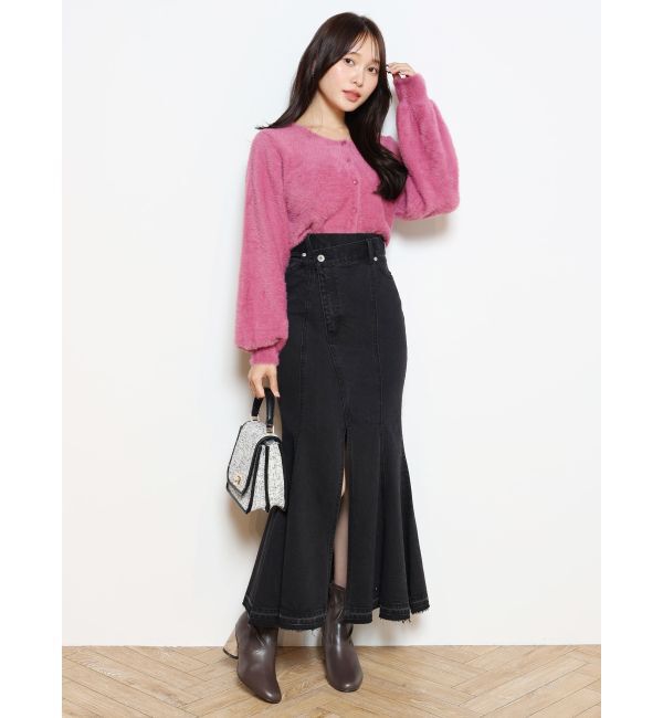 MERCURYDUO「ロングスリーブミニシャギーニットカーディガン」|カーディガン|