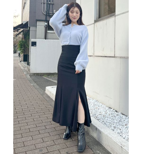 MERCURYDUO「ロングスリーブミニシャギーニットカーディガン」|カーディガン|