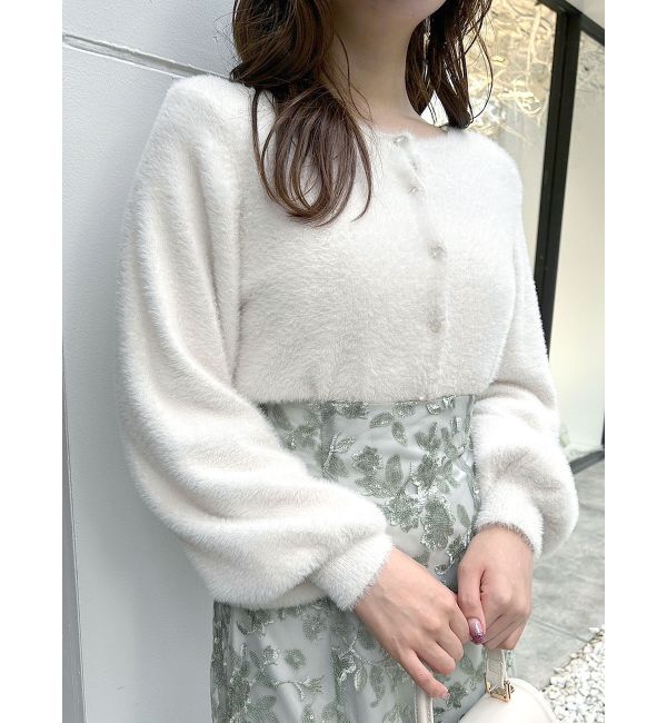 MERCURYDUO「ロングスリーブミニシャギーニットカーディガン」|カーディガン|