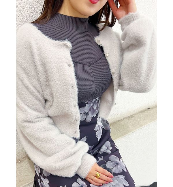 MERCURYDUO「ロングスリーブミニシャギーニットカーディガン」|カーディガン|