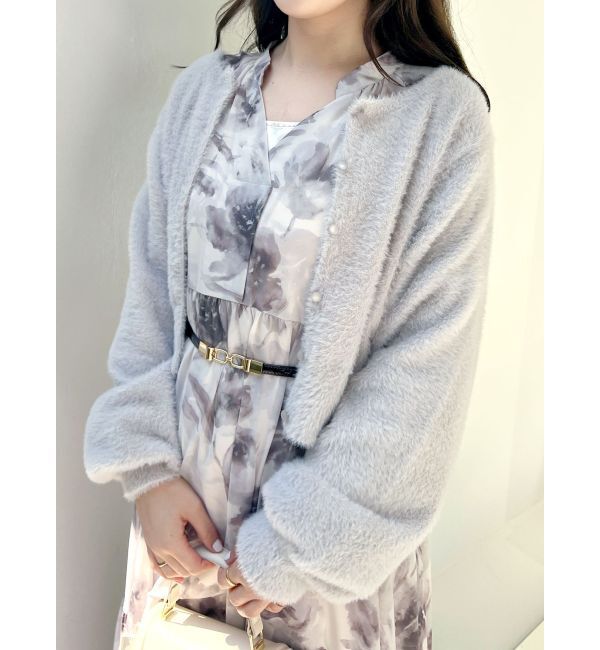 MERCURYDUO「ロングスリーブミニシャギーニットカーディガン」|カーディガン|ライトグレー