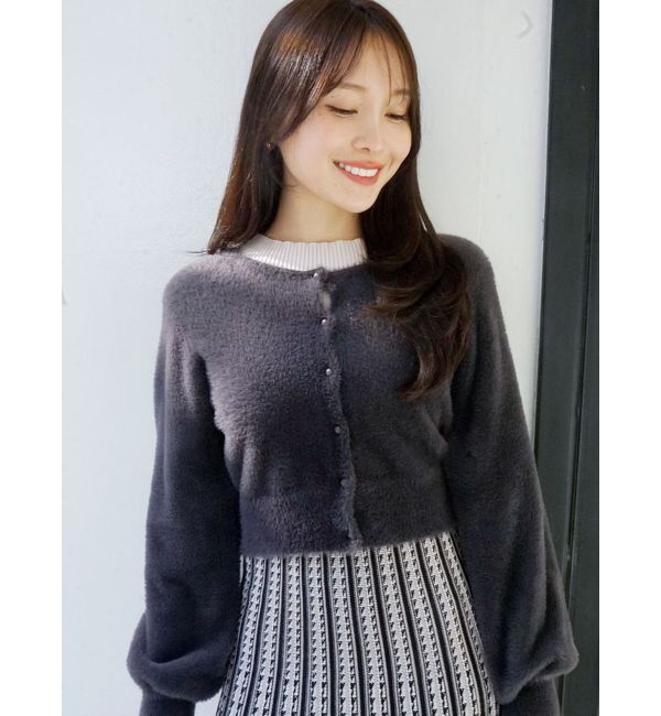MERCURYDUO「ロングスリーブミニシャギーニットカーディガン」|カーディガン|チャコールグレー