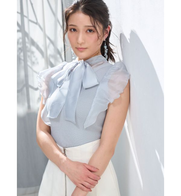 MERCURYDUO「2WAYオーガンジードッキングラッフルニット」|ニット・セーター|