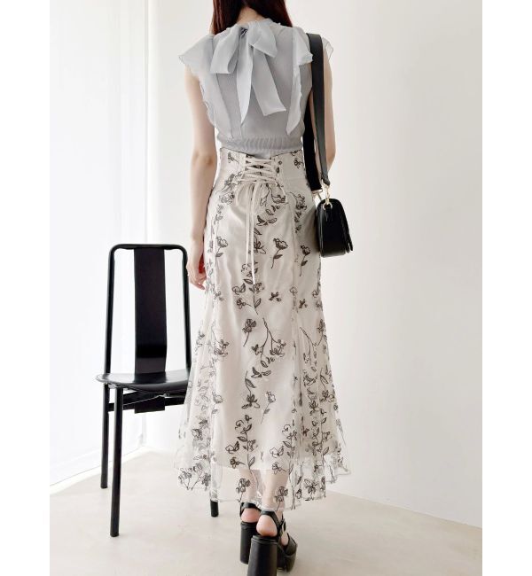 MERCURYDUO「2WAYオーガンジードッキングラッフルニット」|ニット・セーター|