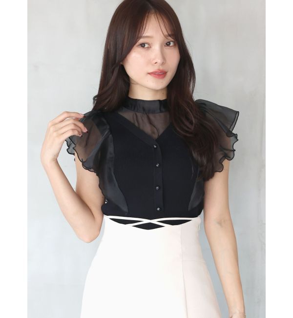 MERCURYDUO「2WAYオーガンジードッキングラッフルニット」|ニット・セーター|