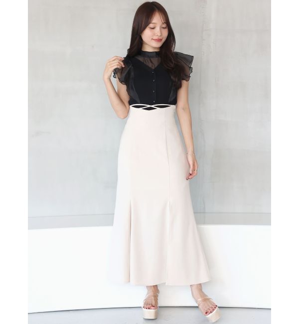 MERCURYDUO「2WAYオーガンジードッキングラッフルニット」|ニット・セーター|