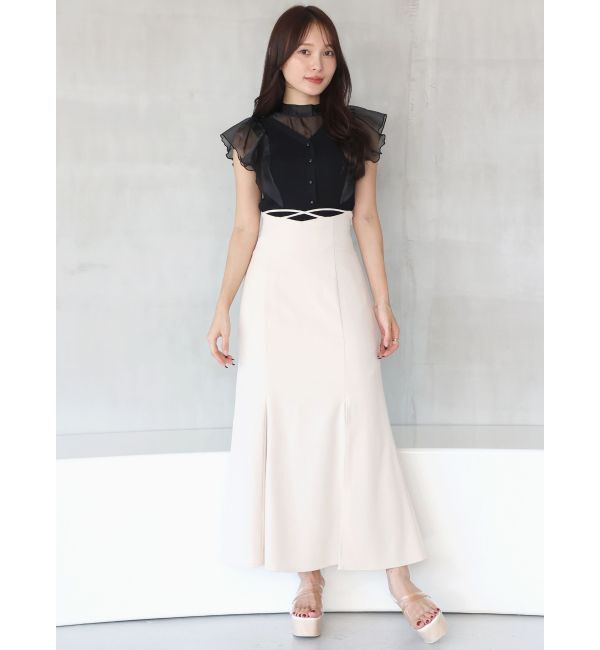 MERCURYDUO「2WAYオーガンジードッキングラッフルニット」|ニット・セーター|