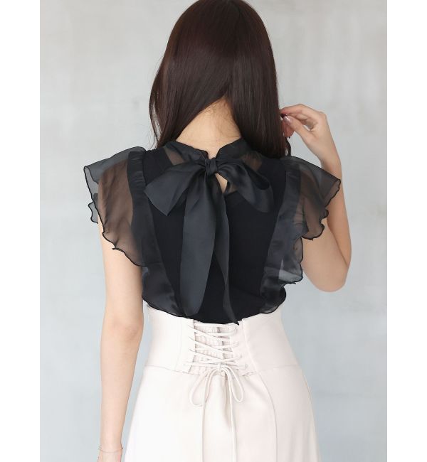 MERCURYDUO「2WAYオーガンジードッキングラッフルニット」|ニット・セーター|