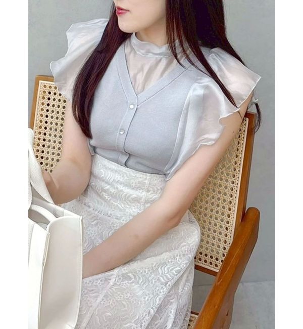 MERCURYDUO「2WAYオーガンジードッキングラッフルニット」|ニット・セーター|