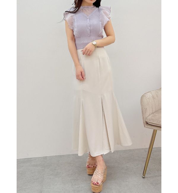 MERCURYDUO「2WAYオーガンジードッキングラッフルニット」|ニット・セーター|