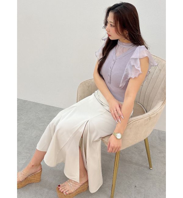 MERCURYDUO「2WAYオーガンジードッキングラッフルニット」|ニット・セーター|