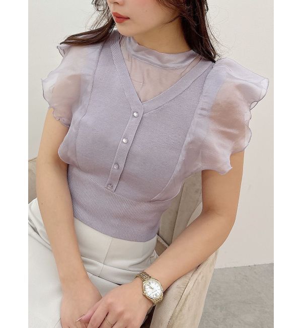 MERCURYDUO「2WAYオーガンジードッキングラッフルニット」|ニット・セーター|