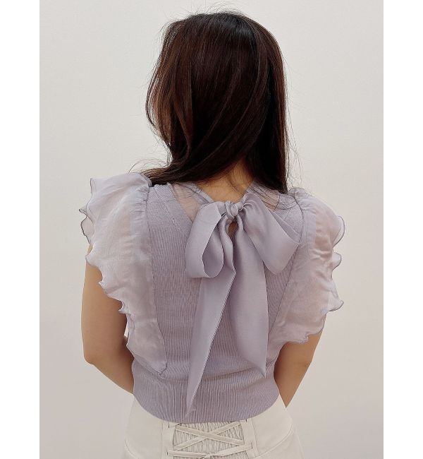 MERCURYDUO「2WAYオーガンジードッキングラッフルニット」|ニット・セーター|