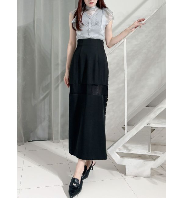 MERCURYDUO「2WAYオーガンジードッキングラッフルニット」|ニット・セーター|