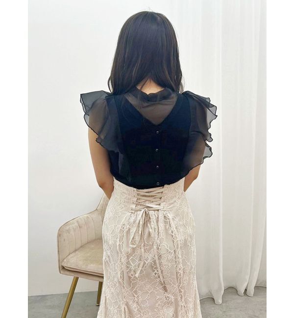 MERCURYDUO「2WAYオーガンジードッキングラッフルニット」|ニット・セーター|