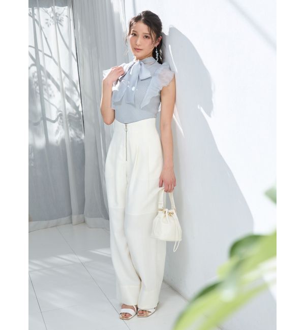 MERCURYDUO「2WAYオーガンジードッキングラッフルニット」|ニット・セーター|