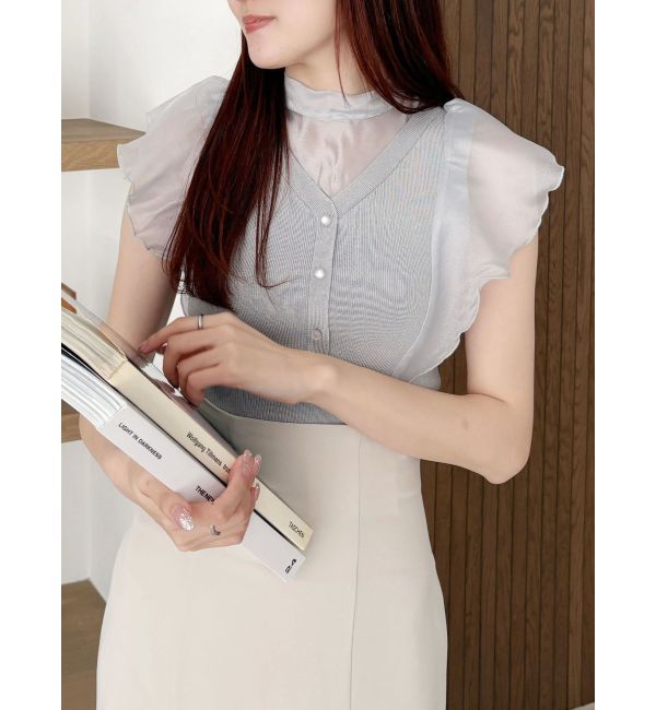 MERCURYDUO「2WAYオーガンジードッキングラッフルニット」|ニット・セーター|