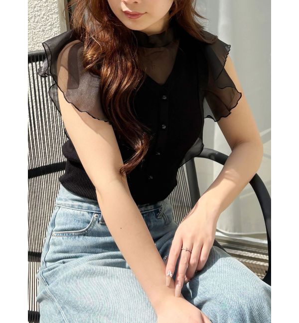 MERCURYDUO「2WAYオーガンジードッキングラッフルニット」|ニット・セーター|