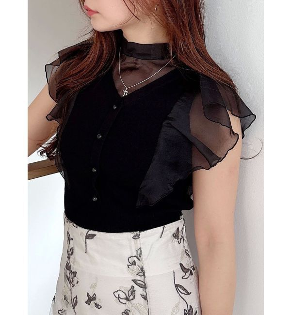 MERCURYDUO「2WAYオーガンジードッキングラッフルニット」|ニット・セーター|