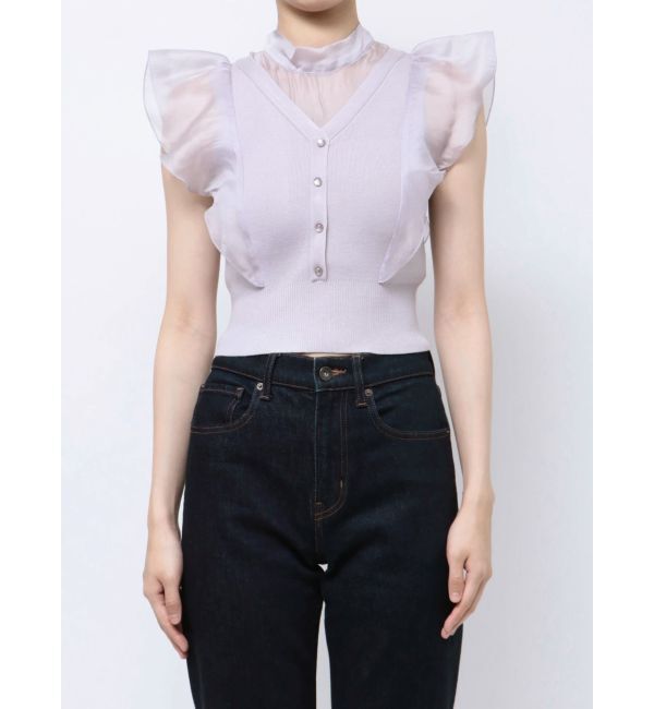 MERCURYDUO「2WAYオーガンジードッキングラッフルニット」|ニット・セーター|