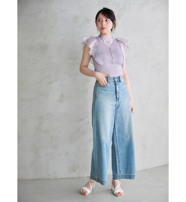 MERCURYDUO「2WAYオーガンジードッキングラッフルニット」|ニット・セーター|