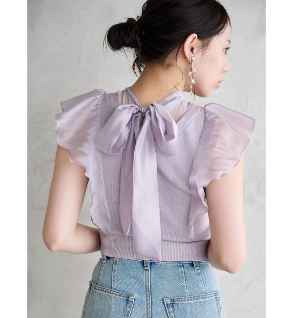 MERCURYDUO「2WAYオーガンジードッキングラッフルニット」|ニット・セーター|