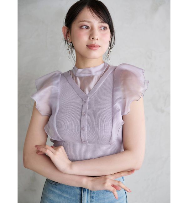MERCURYDUO「2WAYオーガンジードッキングラッフルニット」|ニット・セーター|ラベンダー