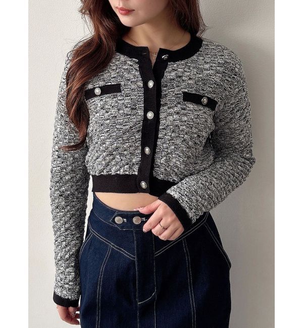 MERCURYDUO「ツィードニットカーデ」|カーディガン|ブラック